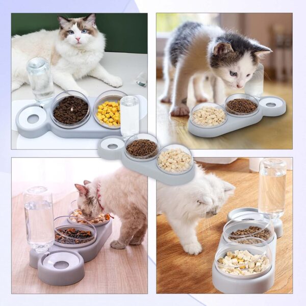 Double Cat Bowls, 3 in 1 Automatic Cat Water Dispenser Cat Food Dispenser Pet Bowls Set 15° Tilted Water and Food Bowls Cat Set Perfect Feeding Bowls for Cats and Small Dogs (Style A) - Image 6