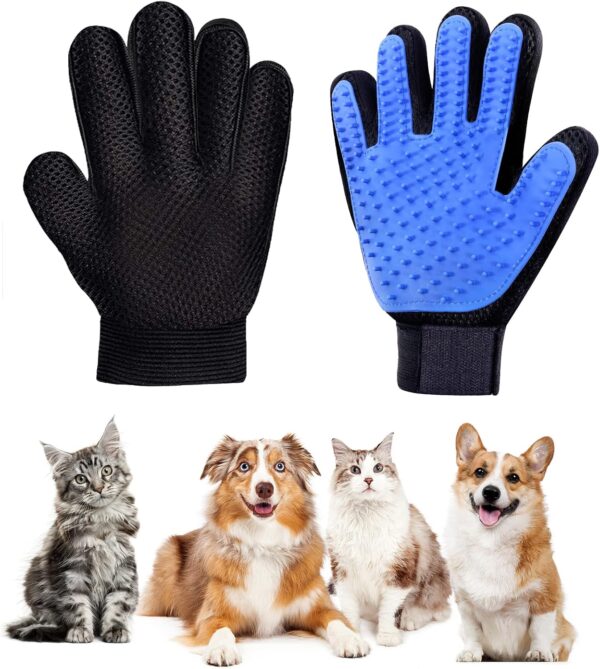 flintronic Pet Hair Removal Gloves Cat & Dog Grooming Gloves, Blue Silicone Pet Hair Removal Gloves Bath Tool for Pets Home, 2 Piece Set - Image 8