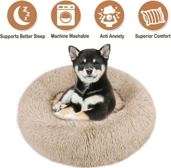 fireowl Calming Dog Bed Small: 50cm Donut Bed Anti Anxiety Dog Bed,Cozy Pet Dog Bed Plush Cuddler Soft Puppy Sofa,Cat Cushion Machine Washable Dog Sofa Bed Beige - Image 7