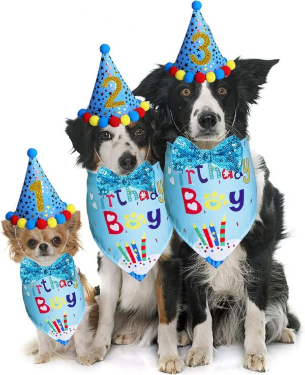 STMK Dog Birthday Party Supplies, Dog Birthday Bandana Boy and Dog Birthday Party Hat with Birthday Numbers Dog Bow Tie Collar for Small Medium Large Dogs - Image 5