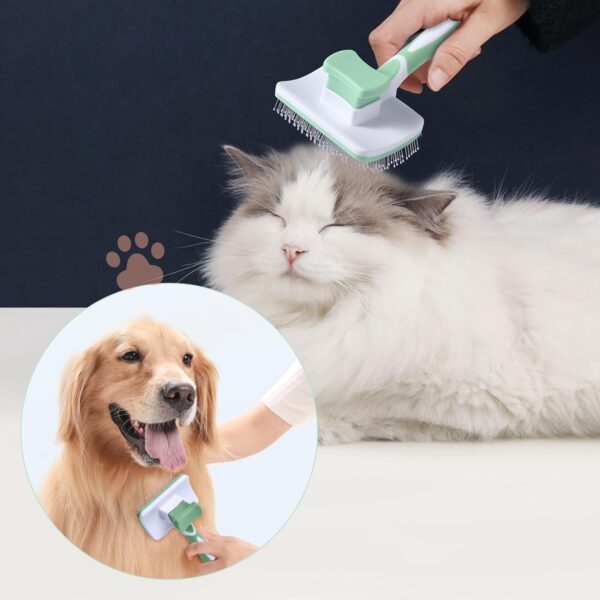 Vinabo Pet Dog Brush, Cat Brush, Self-Cleaning Slicker Brush, Removes Undercoat, Dog Brush, Cat Brush, Short to Long Hair, Suitable Gentle Cat Brush, Green - Image 4