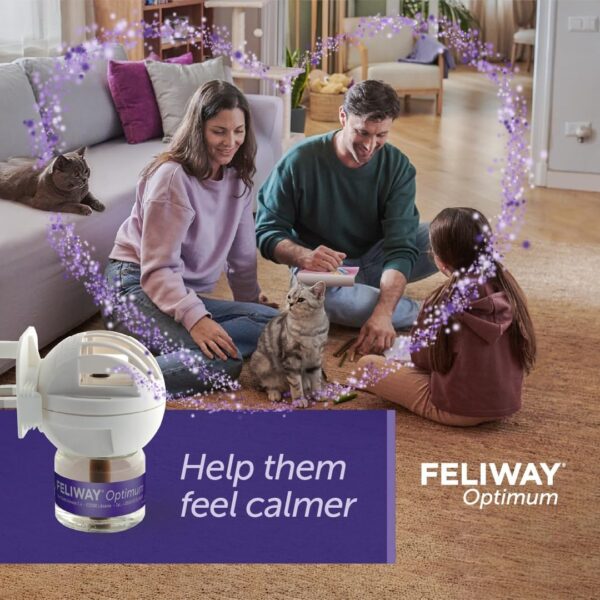 FELIWAY Optimum diffuser & 30 day refill, the best solution to ease cat anxiety, cat conflict and stress in the home, 48 ml (Pack of 1) - Image 3