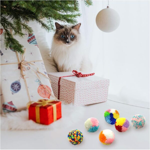 Andiker 6Pcs Assorted Color Cat Ball Toys, Interactive Colorful Woolen Yarn Cat Balls, Pom Pom Cat Balls Kitten Chasing Toys for Indoor Cats - Image 5