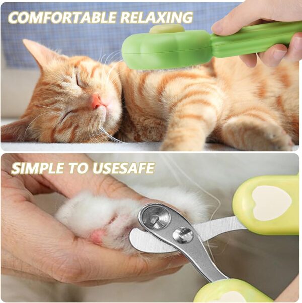 Cat Brush, Moseem Pet Hair Cleaner Brush Cat Grooming Brush for Shedding with Professional Cat Nail Clipper, 2-Pack Cat Accessories Kit for Short/Long Haired Cats for Pet Hair Cleaner and Claw Care - Image 2