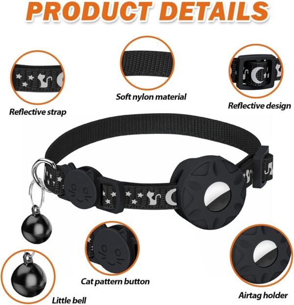 Reflective for AirTag Cat Collar,Waterproof with Safety Buckle & Bell,Holder for Apple AirTag,Adjustable 7.85''-12.95'' Kitten Collar for GPS Tracking,Pet Supplies for Safety & Tracking (Black) - Image 3