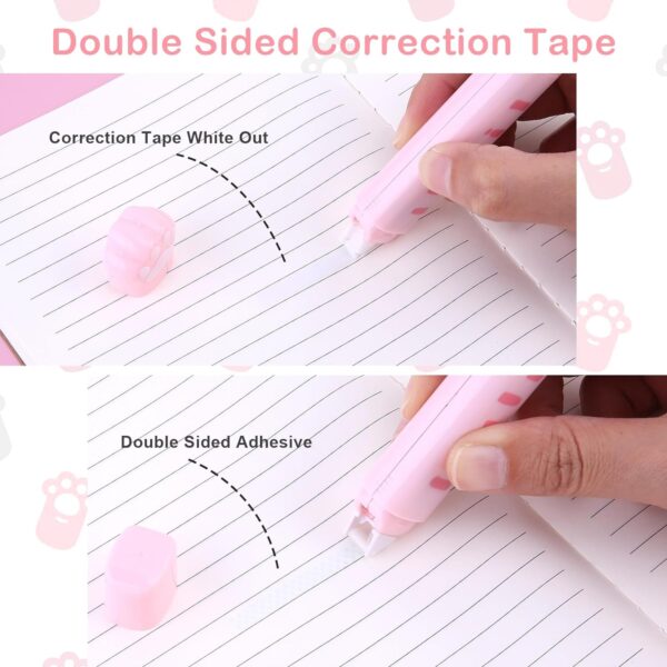 TIESOME Cute Cat Paw Stationery Set, 7 Pcs Kawaii Cartoon School Supplies Includes Sharpener Retractable Eraser Correction Tape Sticky Notes Ruler Eraser Replacement Core for Cat Lovers Students - Image 3