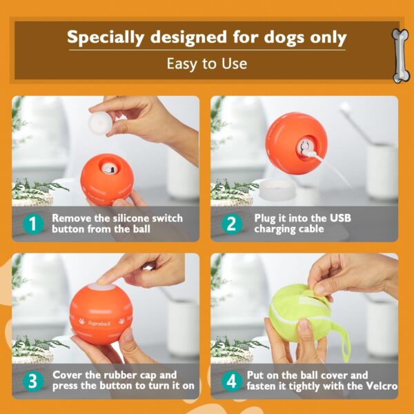 PetDroid Interactive Dog/Cats Ball Toys,Durable Motion Activated Automatic Rolling Ball Toys for Puppy/Small/Medium Dogs,USB Rechargeable - Image 6