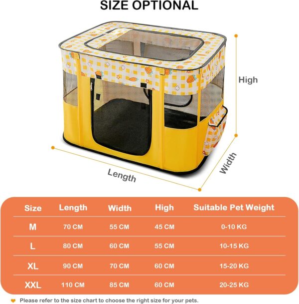 ALLSOPETS Foldable Pet Pen Dog Crate Portable Playpen for Dog Puppy Cats Top Removable Zipper Mesh Dog Cat Tent Kennel for Indoor Outdoor Travel Camping Use with Free Carrying Case (Yellow A,M) - Image 3