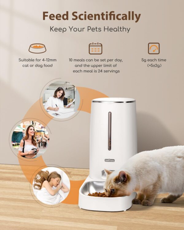 Nobleza 4L Automatic Cat Feeder, APP Control, 2.4G WiFi Smart Dry Food Dispenser with Stainless Steel Bowl, 10s Voice Recorder, Battery Operated, Portion Ccontrol, 1-10 Meals per Day. - Image 3