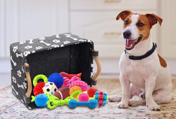 Geyecete Printing felt Dog Toys Basket Storage Bins Box - with Wooden Handle, Pet supplies puppy toy box basket/Bin Kids Toy Chest Storage Trunk-Grey - Image 6