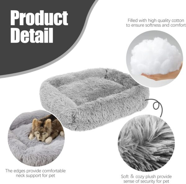 TUAKIMCE Dog Bed Cat Bed Square Calming Dog Cat Bed Plush Fluffy Puppy Bed Large Dog Bed Washable with Anti-Slip Bottom Self-Warming Pet Bed for Large, Medium Dog and Cat bed (M, Light Gray) - Image 3