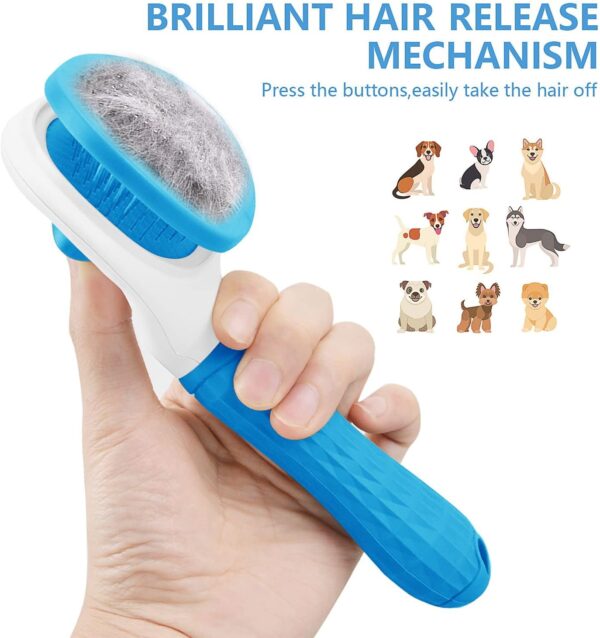 Cat Brush Dog Brush, Moseem Cat Comb Dog Grooming Brush Pet Brush, Pet Brush Tool with Cleaning Button for Cat Dog,Cat Brush for Short/Long Haired Cats,Removes Loose Undercoat,Tangled Hair (Blue) - Image 5