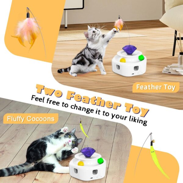 Tyasoleil 4-in-1 Interactive Cat Toys, Cat Toys for Indoor Cats Adult, Automatic Cat Toys, Fluttering Feather, Track Balls, USB Rechargeable, Smart Interactive Kitten Toy - Image 4