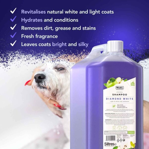 Wahl Dog Shampoo Diamond White for Pets, Fruit Fragrance, 5 litre Concentrate/75 litre Diluted, Professional Grooming Shampoo, Gentle, Soft - Image 4