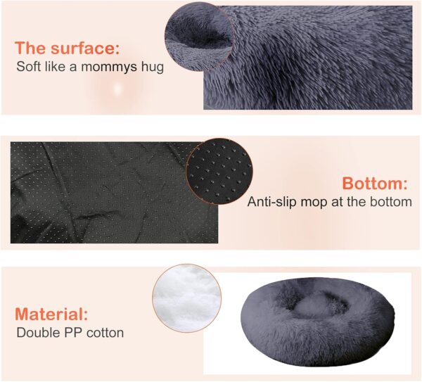 OKPOW Donut Dog Bed,50cm Calming Anti Anxiety Small Dog Beds,Washable Soft Warm Plush Fleece Fluffy Soothing Cat Pet Cushion,Round Orthopedic Relief Improved Sleeping Non Slip Bottom Kitten Bed - Image 6