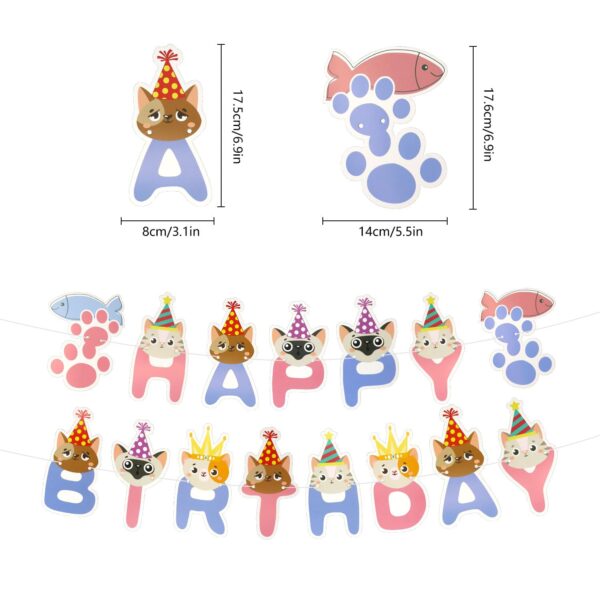 Cat Happy Birthday Banner, Cat Party Decorations Kitty Birthday Hanging Bunting Sign Cute Cat Face Banner Decoration for Kids Women Men Pet Kitten Theme Birthday Party Supplies A7MMLQ - Image 2