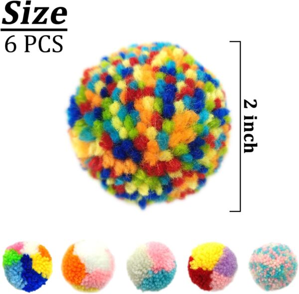 Andiker 6Pcs Assorted Color Cat Ball Toys, Interactive Colorful Woolen Yarn Cat Balls, Pom Pom Cat Balls Kitten Chasing Toys for Indoor Cats - Image 2