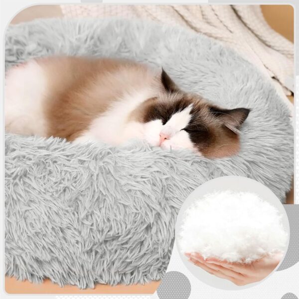 FISTAD Dog Bed Cat Bed, Washable Warm Plush Round Cat Bed Pet Bed with Anti Slip Bottom Suitable for Cat and Small/Medium Dogs (40cm Light Grey) - Image 2