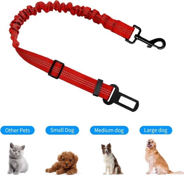 Dog Car Harness,Dog Seat Belts for Cars UK, Dog Safety Seat Belt Adjustable with Elastic and Safety Buckle of Car Travel Accessories for Pets (Red) - Image 5