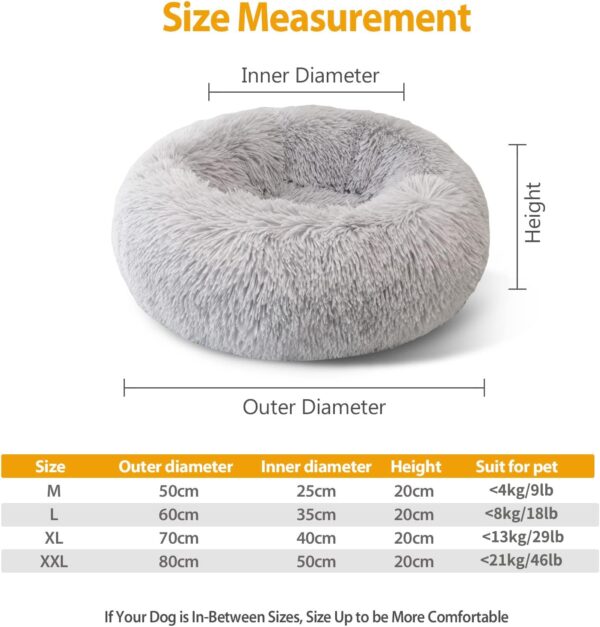 Enjamoy Plush Donut Dog Bed, Calming Round Dog Cat Bed Soft and Fluffy Cuddler Pet Cushion Self-Warming Puppy Beds Machine Washable, Grey 50cm - Image 2