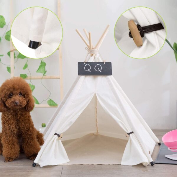 Pet Teepee 60x60x70cm Dog & Cat Bed with Cushion- Luxery Dog Tents & Pet Play Houses with Removable Washable Cushion & Blackboard Easy Assemble - Image 3