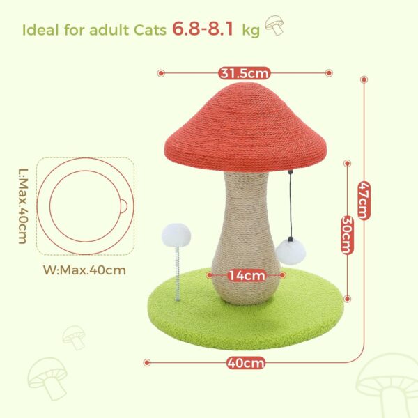 PAWZ Road Cute Cat Scratching Post, Mushroom Cat Scratcher with 100% Sisal Covered Scratching Post & Pompoms Cat Toy, Mushroom Cat Post for Indoor Cats - Image 5