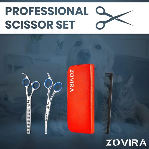 Dog Grooming Scissors Set, Pet Cat Hair Cutting Trimming Scissors - Straight with Leather Pouch – Stainless Steel (Pet Scissors Set) - Image 6