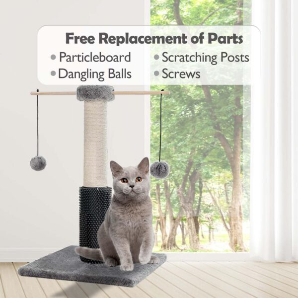 HOMYHANDS Cat Scratching Posts 53CM for Indoor Cats with Self Groomer Removable Pom Sticks, 22.4" Durable Sisal Cat Scratcher with 2 Dangling Balls,Cat Toys for Medium Cats Kittens (Grey) - Image 7