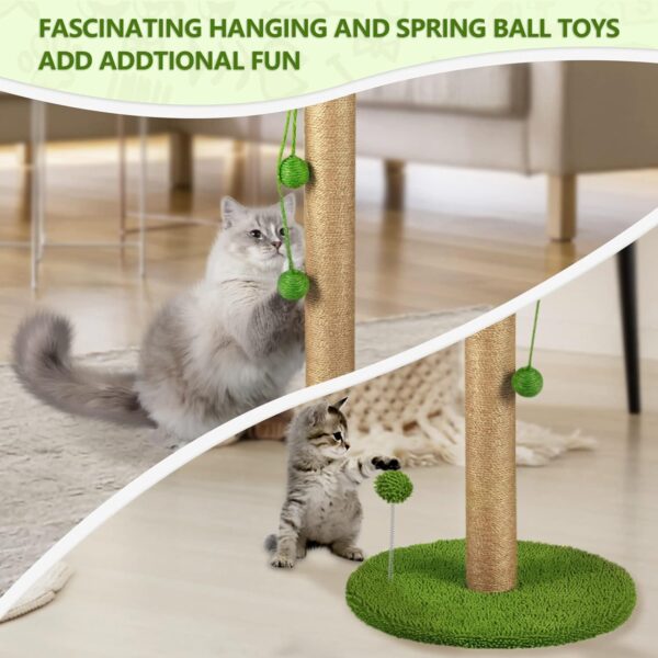 Dohump Cat Scratching Post, 78cm Tall Scratching Pole with Premium Sisal Rope, Two Interactive Hanging Balls and Spring Ball Toys for Indoor Kittens and Cats - Image 3