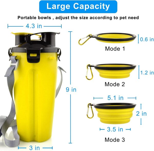 MATT SAGA Portable Pet Water Bottle and Food Container for Travel 2-in-1 Dual Chamber Bottle with 2 Collapsible Bowls Dogs Cats Feeder Water Food Bottle Outdoor Travel(Yellow) - Image 5