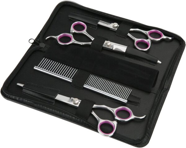 GEMEK Pet Grooming Scissors Set 4 Pieces Stainless Steel Pet Trimmer Kit Used for Dog Cat and More Pets - with 7.5-inch Cutting Scissors, Thinning Shear, Curved Scissors, Grooming Comb - Image 2