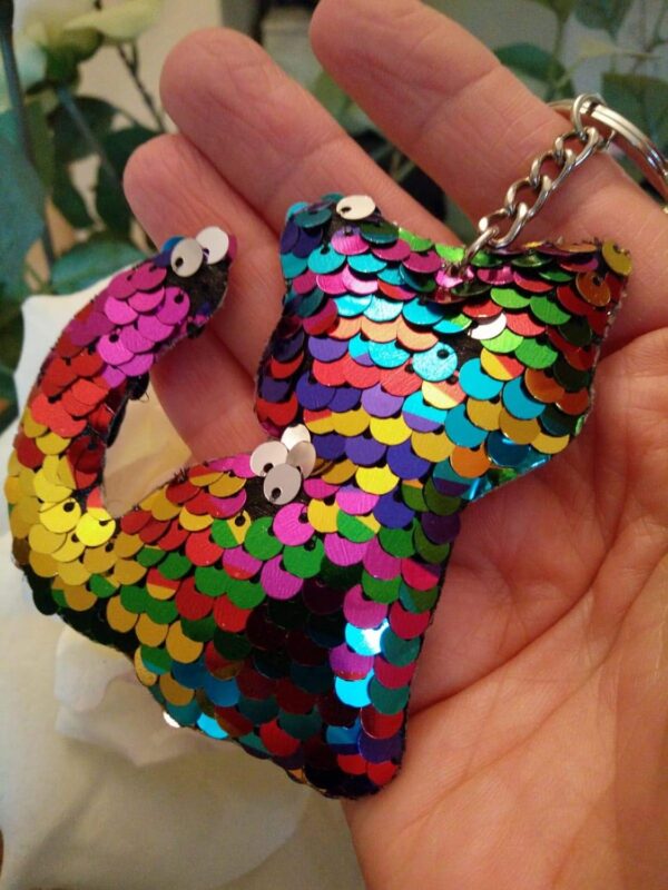 CrownOfRibbons Cat Keyring Rainbow Sequin Style, Girls Pocket Money Toy, Stocking Filler, Sparkly Kitten - Image 3