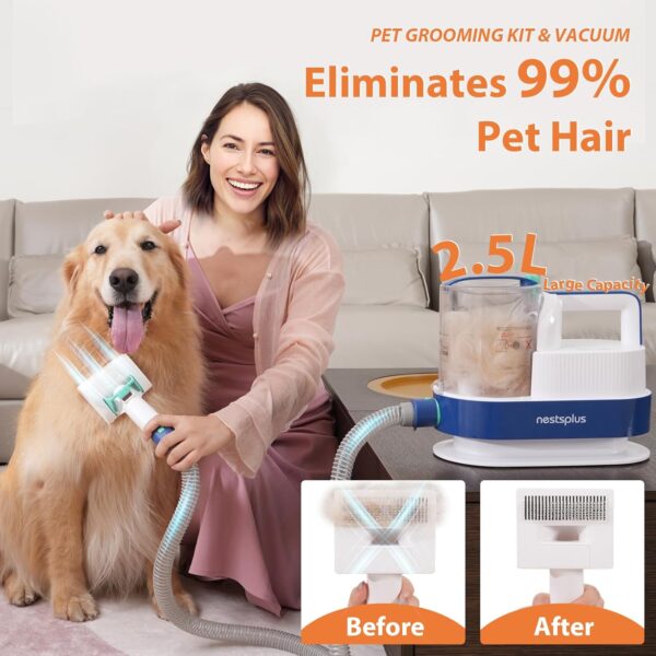 nestsplus Dog Brush Clipper Grooming Kit and Vacuum Picks Up 99% Pet Hair, All in One Proven Grooming Tools, 2.5L Large Capacity Pet Hair dust Cup, Cat Dog Massage Clean Tangled Brush - Image 3