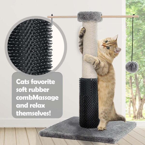 HOMYHANDS Cat Scratching Posts 53CM for Indoor Cats with Self Groomer Removable Pom Sticks, 22.4" Durable Sisal Cat Scratcher with 2 Dangling Balls,Cat Toys for Medium Cats Kittens (Grey) - Image 2