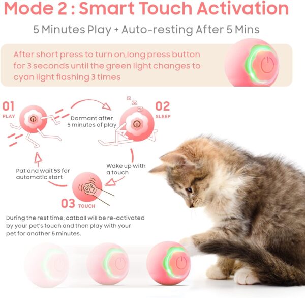 Baytion Interactive Cat Toy Ball Pet Toy Ball with LED Light Auto Rotating Intelligent for Cat Indoor,USB Rechargeable （Pink） - Image 4