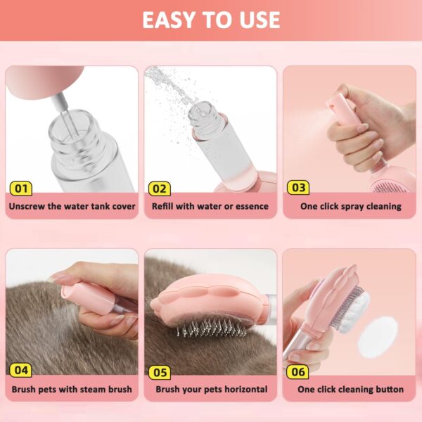 Cat Brush Dog Brush, Mebeter Cat Comb, 3 In1 Cat Steam Brush Self Cleaning Steam Brush for Dogs & Cats Cat Spray Massage Comb Multifunctional Cat Grooming Brush for Removing Tangled and Loose Hair - Image 8