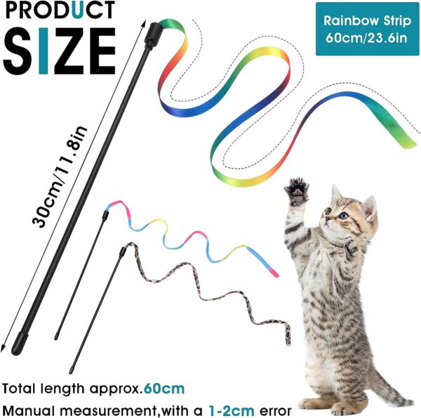 Cobee 3 Packs Cat Wand Toy Set, 30cm Cat Interactive Wand with 60cm Rainbow Ribbon String+ Rainbow Cloth String + Leopard Print Cloth String for Pet Kitten Training Exerciser Kitten (3 Pcs) - Image 5