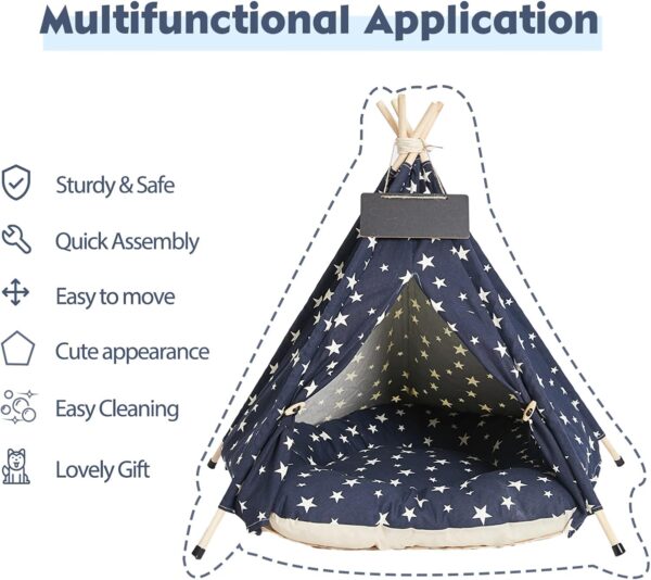 NUKied Pet Teepee 50x50x60cm Dog & Cat Bed with Cushion- Luxery Dog Tents & Pet Play Houses with Removable Washable Cushion & Blackboard Easy Assemble - Image 3