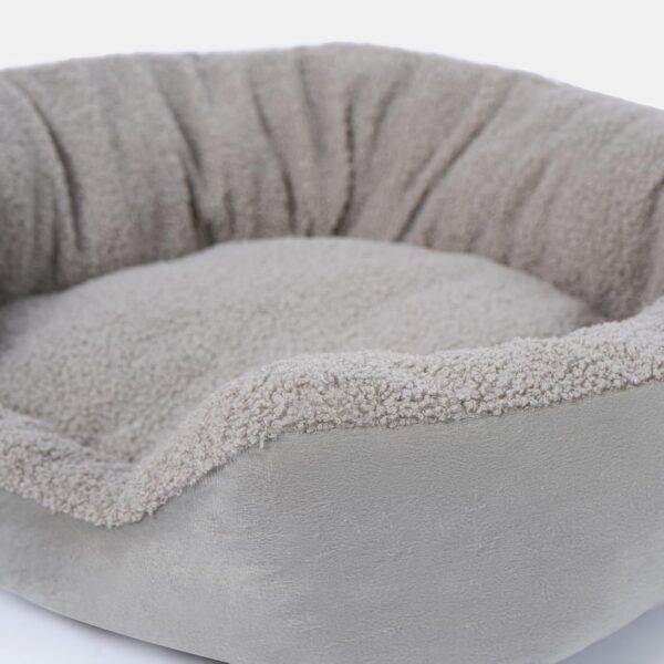 OHS Dog Bed Matt Velvet, 4 Sided Fluffy Puppy Bed Super Soft Comfy Relaxing Dog Beds for Living Room Kitchen Non Slip Backing Teddy Pet Bed, Silver - Image 4