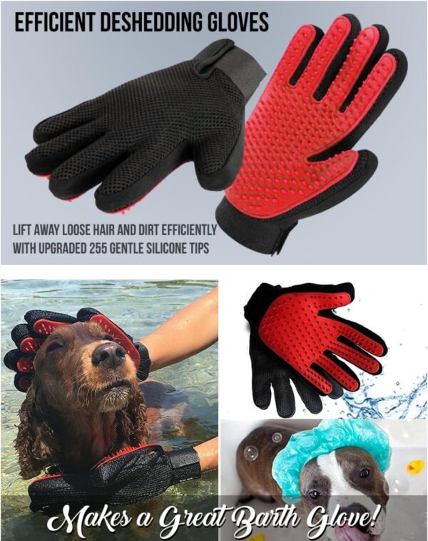 Dog Grooming Glove/Pet Brush Glove Hair Removal Mess-free Grooming with 260 TipsDog, Cats, Rabbits & Horses with Long/Short/Curly Hair (Red Left Hand) - Image 5