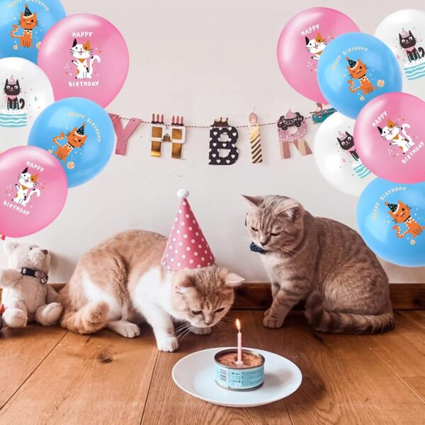 25 Pcs Cat Birthday Party Latex Balloons，12Inch Cute Cartoon Kitten Print Balloons，Cat Theme Birthday Party Decorations Supplies - Image 6