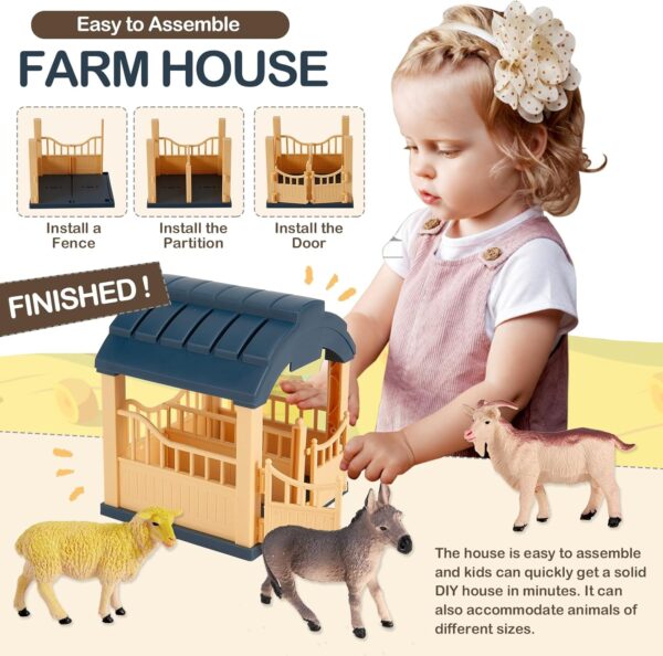 BUYGER Farm Animals Toys Sets for 3 4 5 Years Olds, Large and Mini Size Animals Figure, Take Apart Farmyard Truck House Fence Gifts for Kids Toddler Boys Girls - Image 4