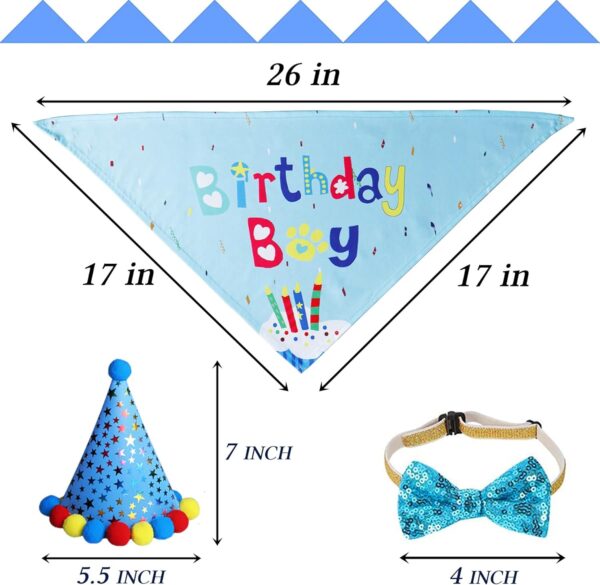 STMK Dog Birthday Party Supplies, Dog Birthday Bandana Boy and Dog Birthday Party Hat with Birthday Numbers Dog Bow Tie Collar for Small Medium Large Dogs - Image 3