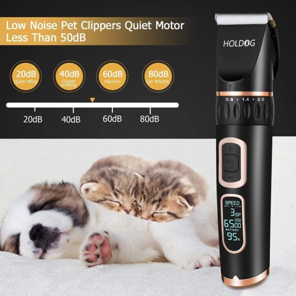 Dog Clippers Professional Heavy Duty Dog Grooming Clipper 3-Speed Low Noise High Power Rechargeable Cordless Pet Grooming Tools for Small & Large Dogs Cats Pets with Thick & Heavy Coats - Image 4