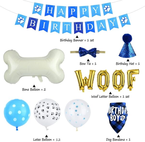 ASTARON Pet Dog Birthday Party Supplies,Blue Boy Dog Birthday Hat Bandana with Bone Balloons Puppy Birthday Banner for Pet Birthday Party Supplies decorations - Image 4