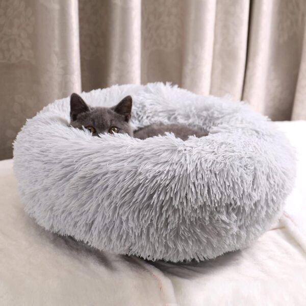 Enjamoy Plush Donut Dog Bed, Calming Round Dog Cat Bed Soft and Fluffy Cuddler Pet Cushion Self-Warming Puppy Beds Machine Washable, Grey 50cm - Image 6