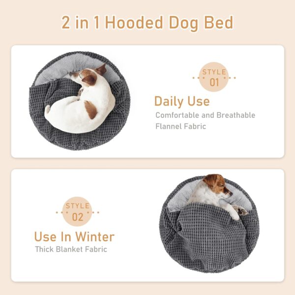 JOEJOY Round Dog Bed Calming Donut Cuddler Pet Bed for Large Medium Small Dogs, Warm Puppy Hooded Dog Cave Bed Cat Bed Medium Washable with Breathable Fluff, Fits Up To 25/30lbs Pets - Image 2