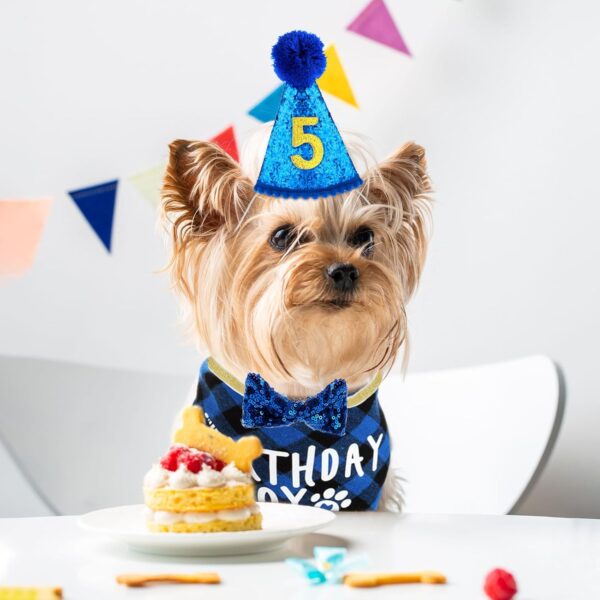 WLLHYF Dog Birthday Party Supplies, Birthday Boy Dog Bandana Set Birthday Hat with Numbers Dog Bow Tie for Small Medium Large Dogs Pets (XL Bandana) - Image 4