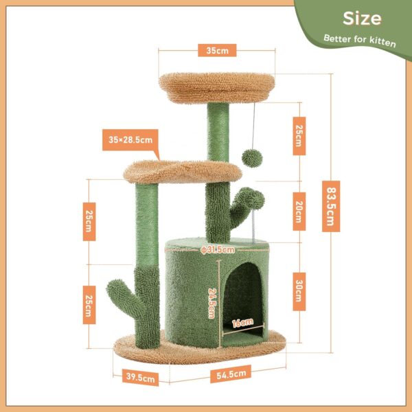 PETEPELA Small Cat Tree 83cm Modern Cactus Cat Tree Scratching Post for Small to Medium Size Cats Cat Tree with Plush Cave Bobble Ball Sisal Rope Scratching Post - Image 2