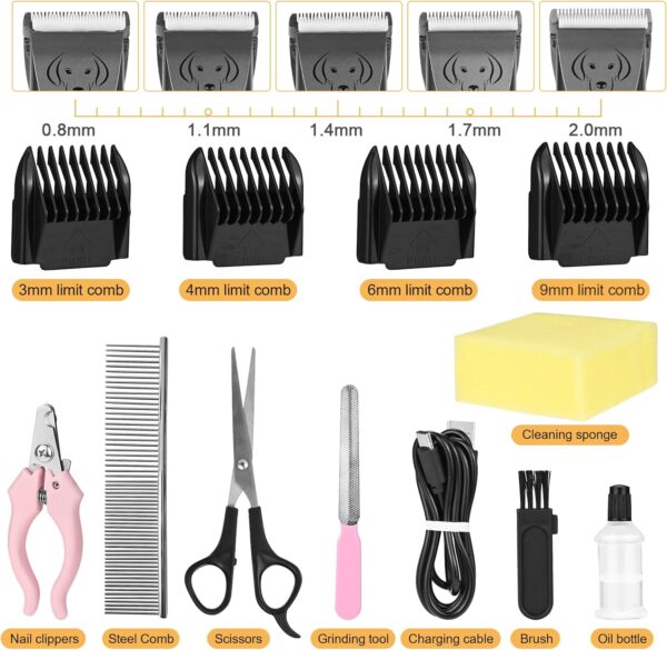 Dog Grooming Kit, Pet Clipper Shaver with LED Display, USB Rechargeable Cordless Dog Grooming Kit, Professional for Thick Coats, Low Noise, Dog Clippers with 4 Combs for Cats, and Other Pets - Image 5